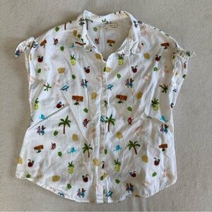 Zara Kids White Tropical Print Button Down Shirt